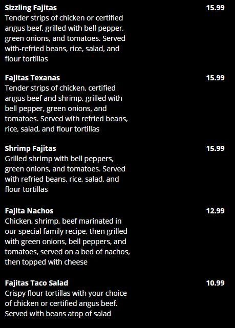Fajitas Menu